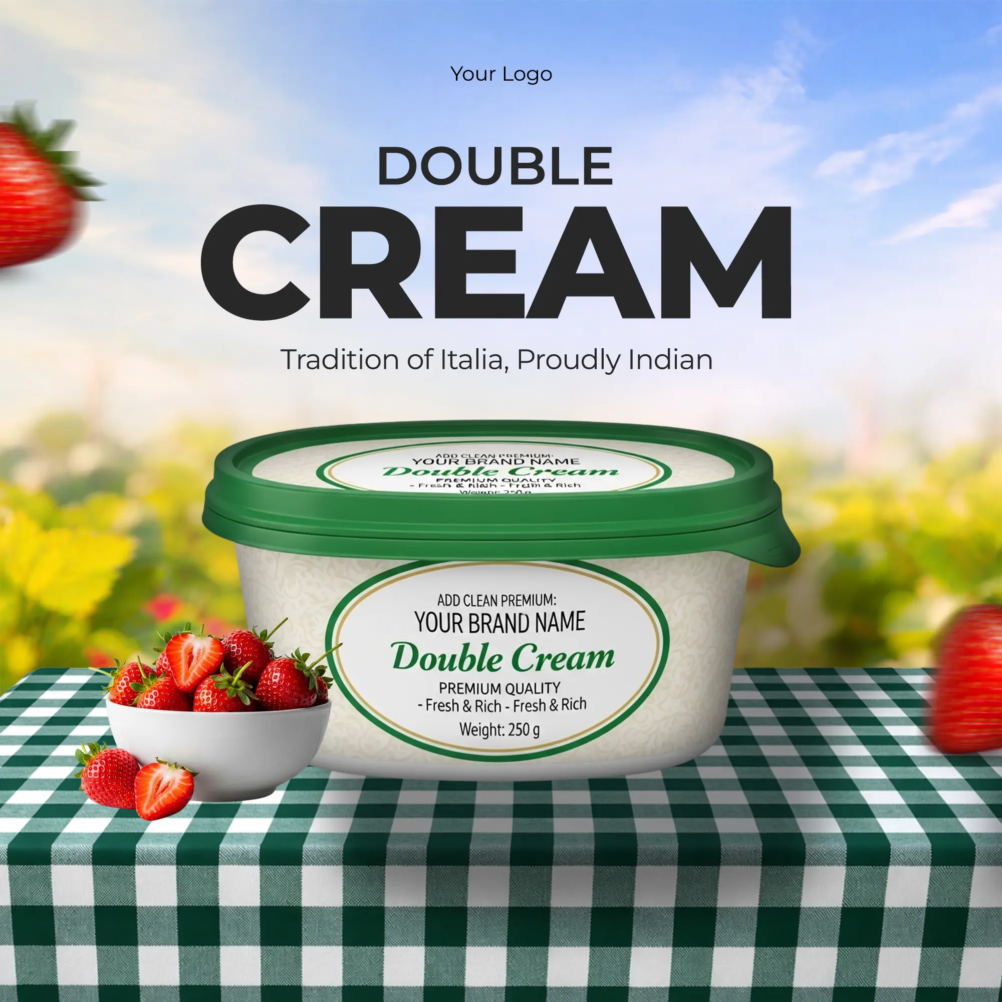 Premium Cream & Strawberry Product Ad Template