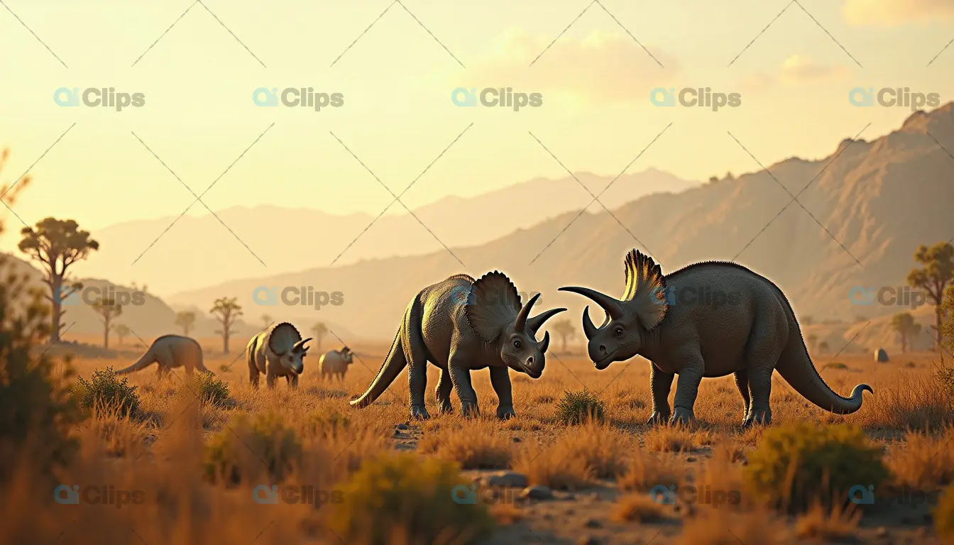 Triceratops Herd in Prehistoric Desert