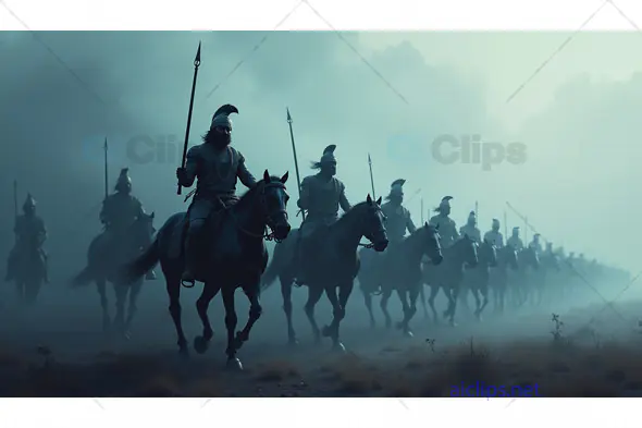 Ancient Warriors on Horseback – Epic Cavalry Charge in Fog