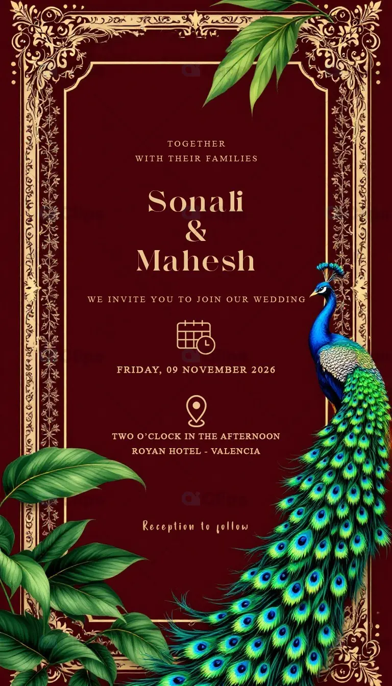 Royal Peacock beautiful Wedding Invitation PSD Template