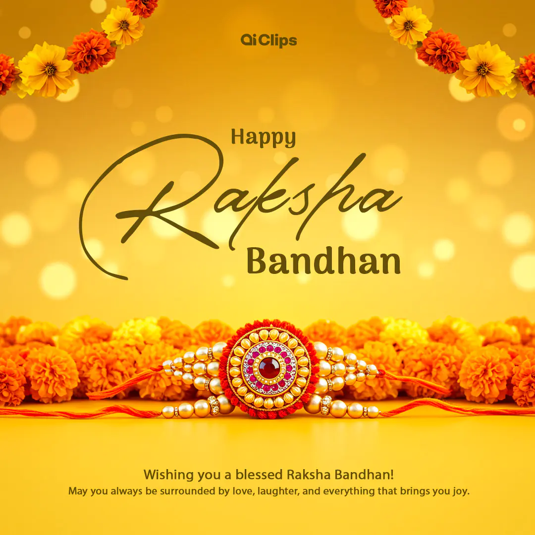 Happy Raksha Bandhan Template Elegant Rakhi Design with Marigold Flowers