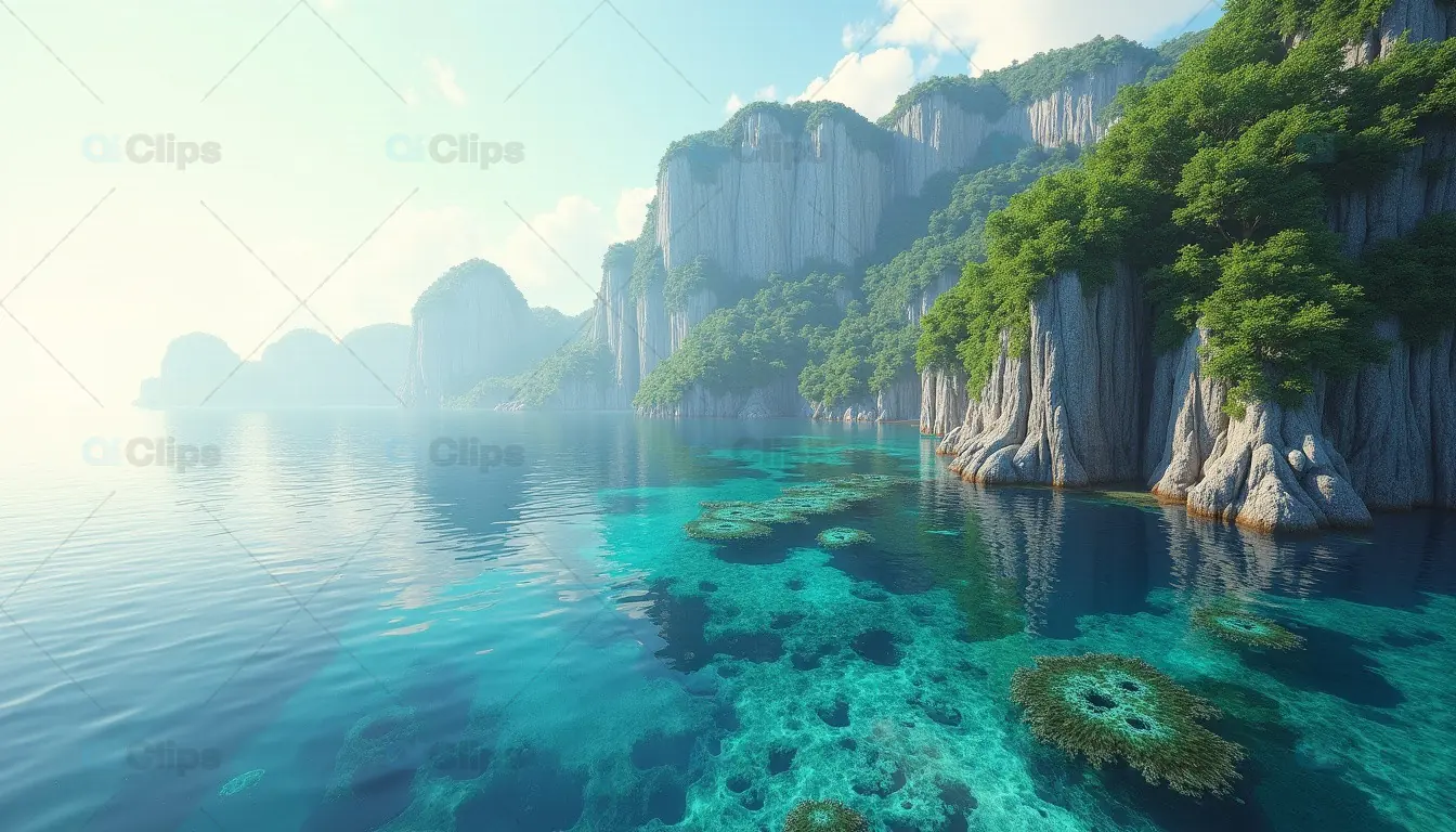 Tropical Cliffs and Crystal Clear Waters - Aerial Coastal View