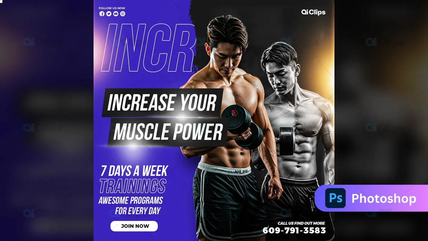 Fitness Training Program Social Media Template with Gradient Effect