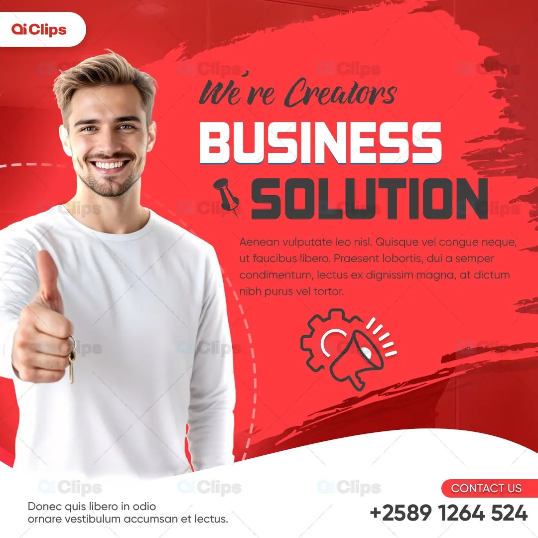 Business Solution Social Media Template with Red Dynamic Design