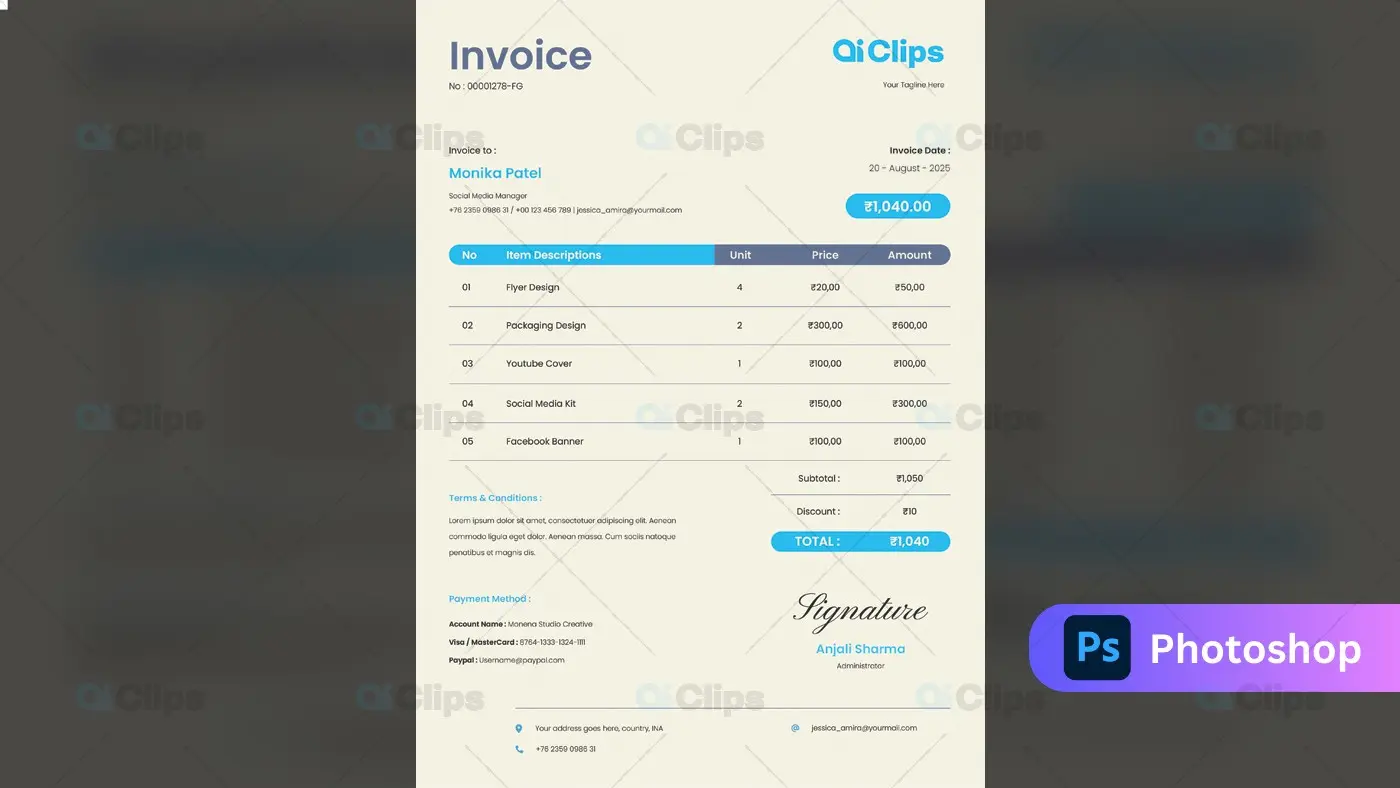 Modern Professional Service Invoice Template with Turquoise Accents
