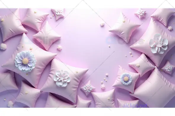Soft Pink Pillow Layout with 3D Floral Embellishments