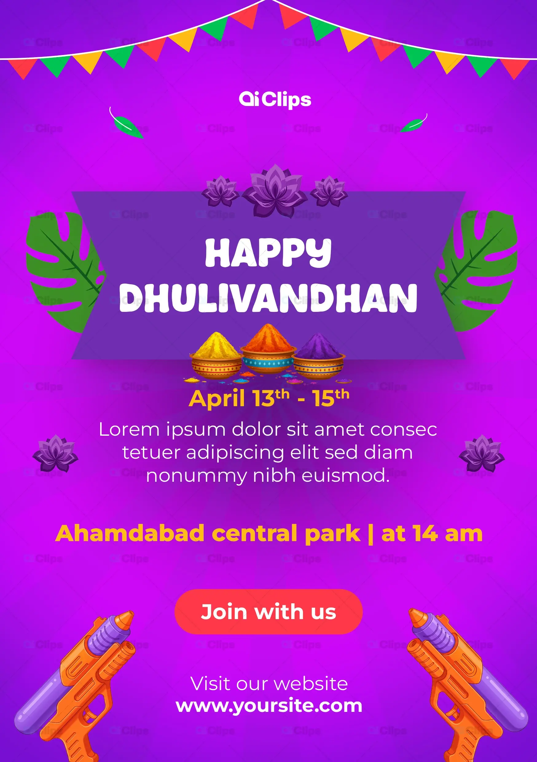 Festive Holi Celebration Photoshop PSD Template | AIClips