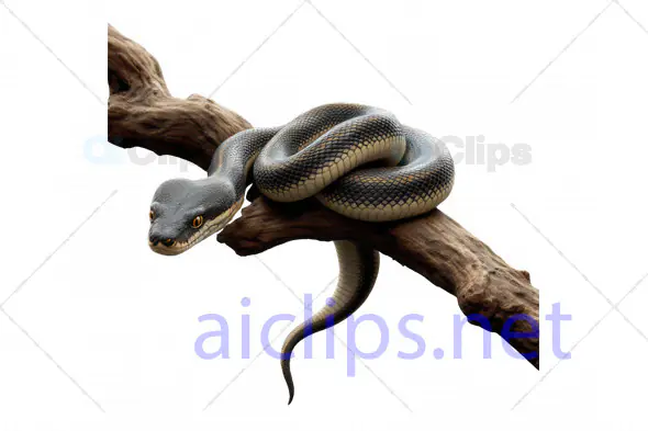 Realistic 3D Snake Coiled on Tree Branch