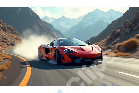 Red Supercar Drifting on a Mountain Road