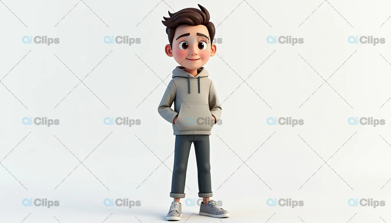 3D Cartoon Boy Character in Hoodie