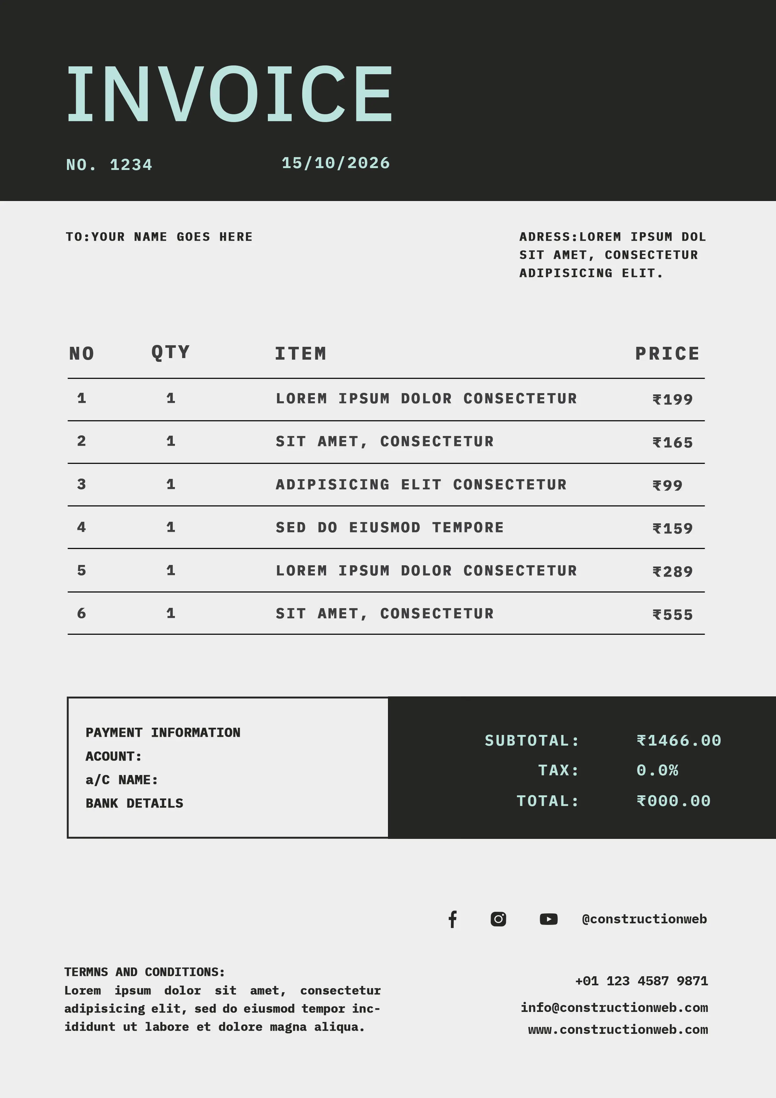 Minimalist Construction Invoice Template