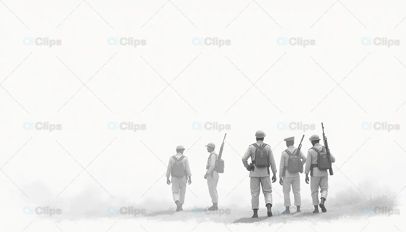 Indian Soldiers Walking in Foggy Landscape
