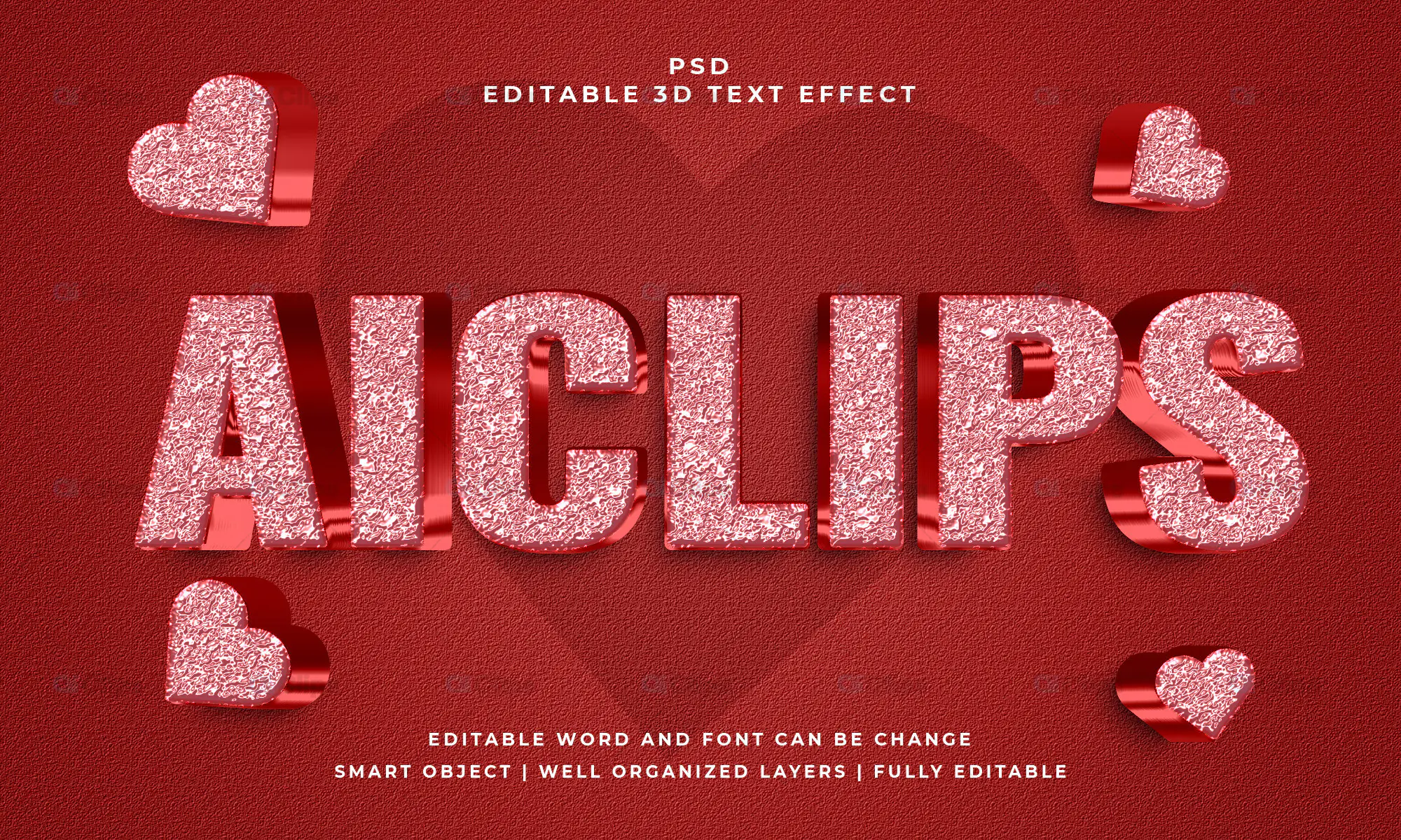 Glitter Heart 3D Text Effect PSD