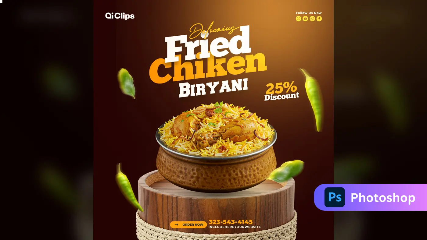 Stunning Fried Chicken Biryani Photoshop Template