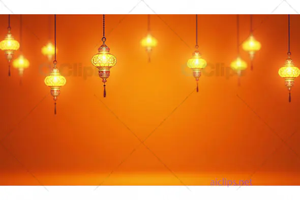 Glowing Traditional Lanterns on Orange Background