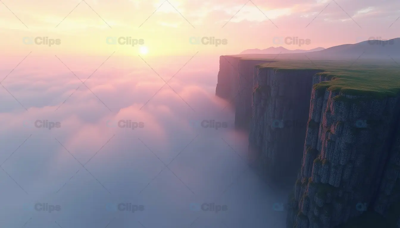 Sunrise Above Misty Cliffs and Clouded Valley