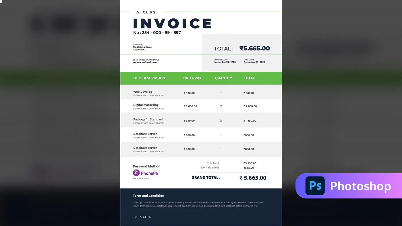 Professional Invoice PSD Template – Clean & Modern Billing Design