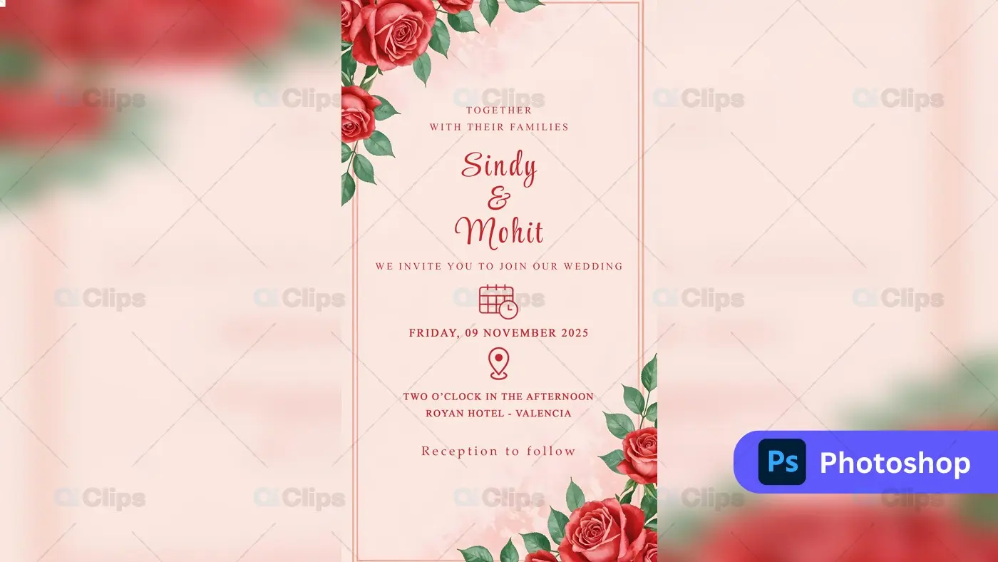 beautiful Floral Wedding Invitation PSD Template
