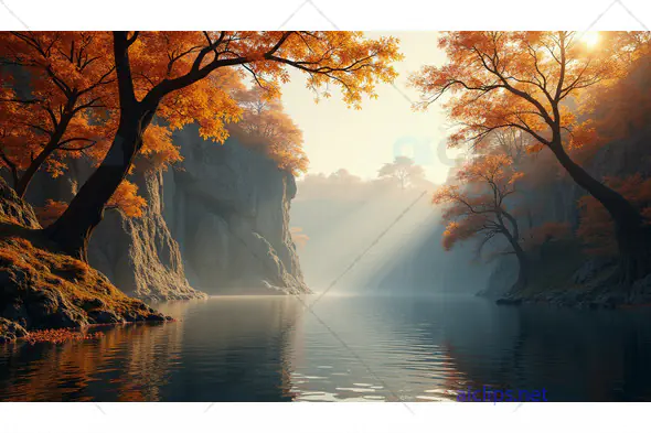 Sunlit Autumn Cliffs by a Tranquil Lake