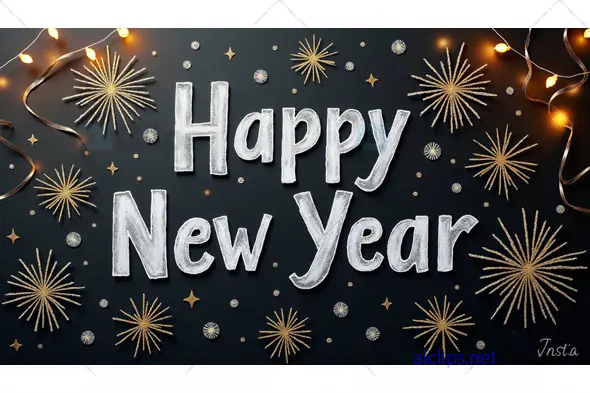 Happy New Year Festive Card with Fireworks and Lights