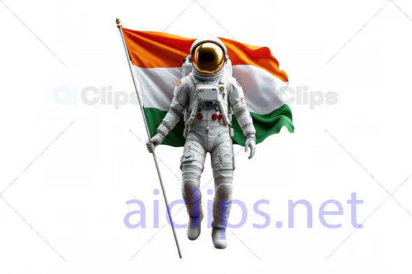 Indian Astronaut Holding National Flag
