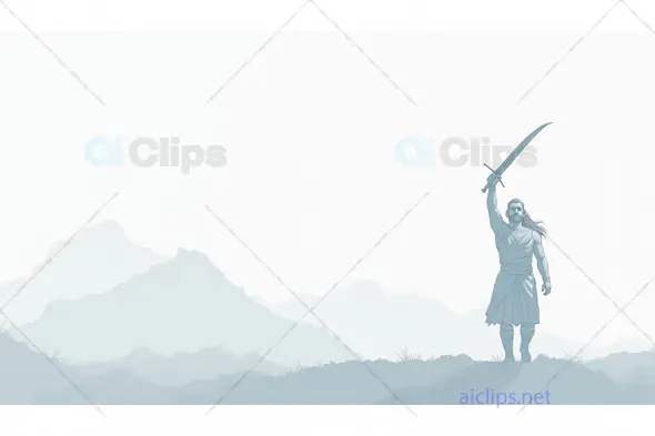 Warrior Holding Sword in the Mountains