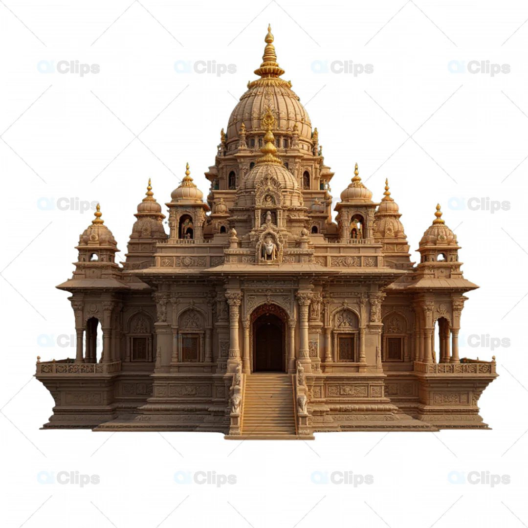 Ornate 3D Indian Temple Model with Grand Dome and Detailed Carvings