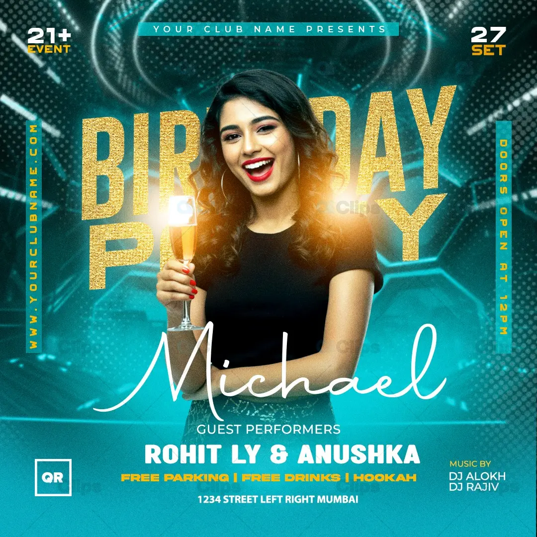Modern Club Birthday Party Celebration Flyer Template