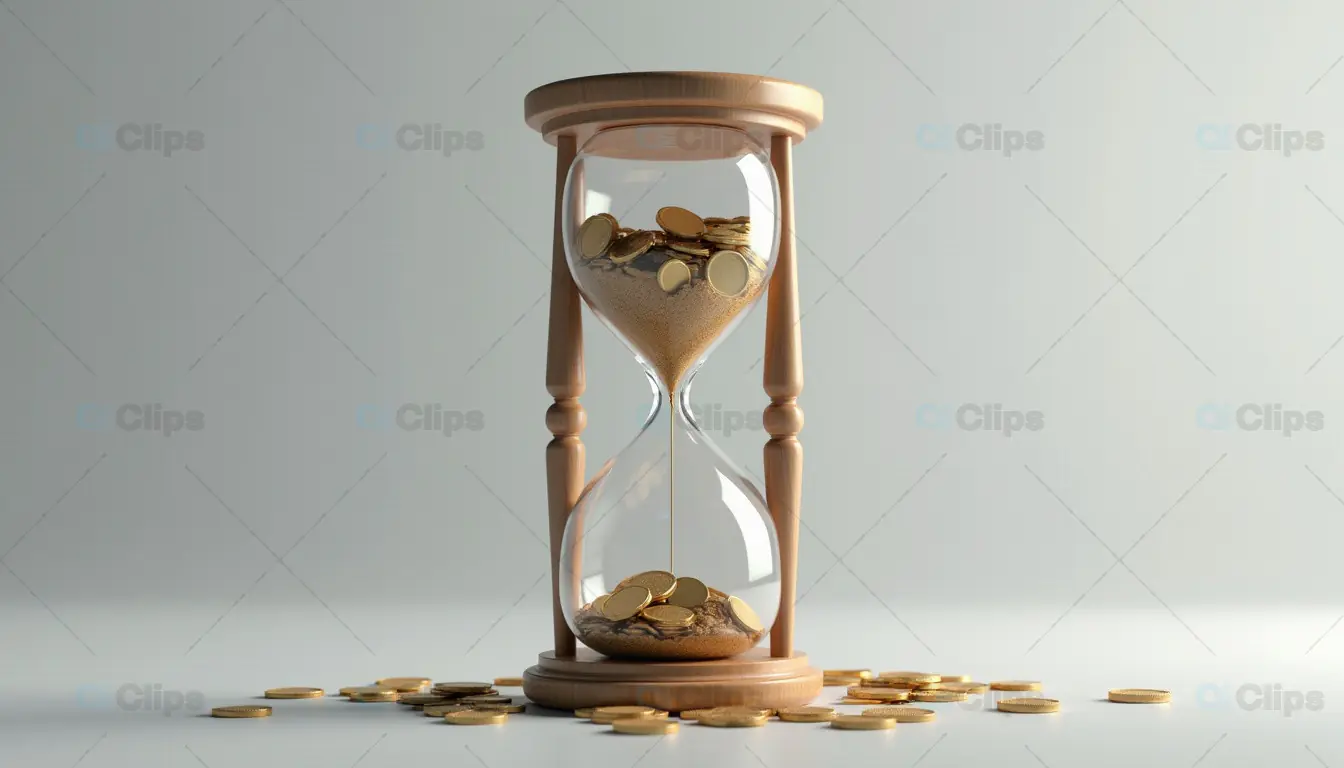 Hourglass with Coins – Time and Wealth Concept