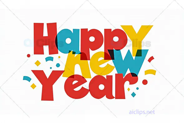Colorful Happy New Year Design with Abstract Shapes
