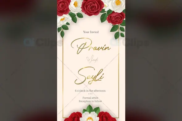 Elegant Wedding Invitation with Red and White Roses Border