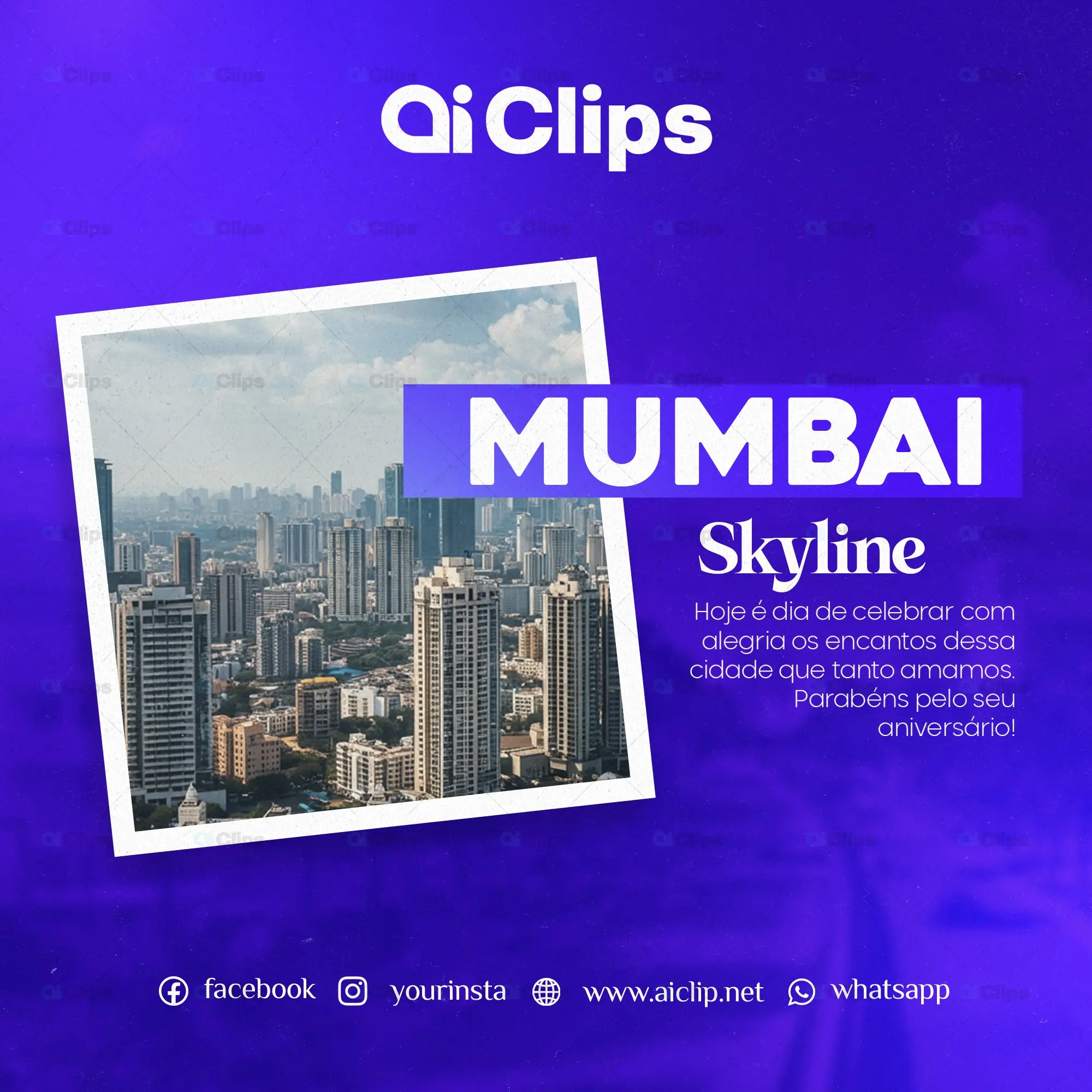 Mumbai Skyline Social Media Template with Purple Gradient Background