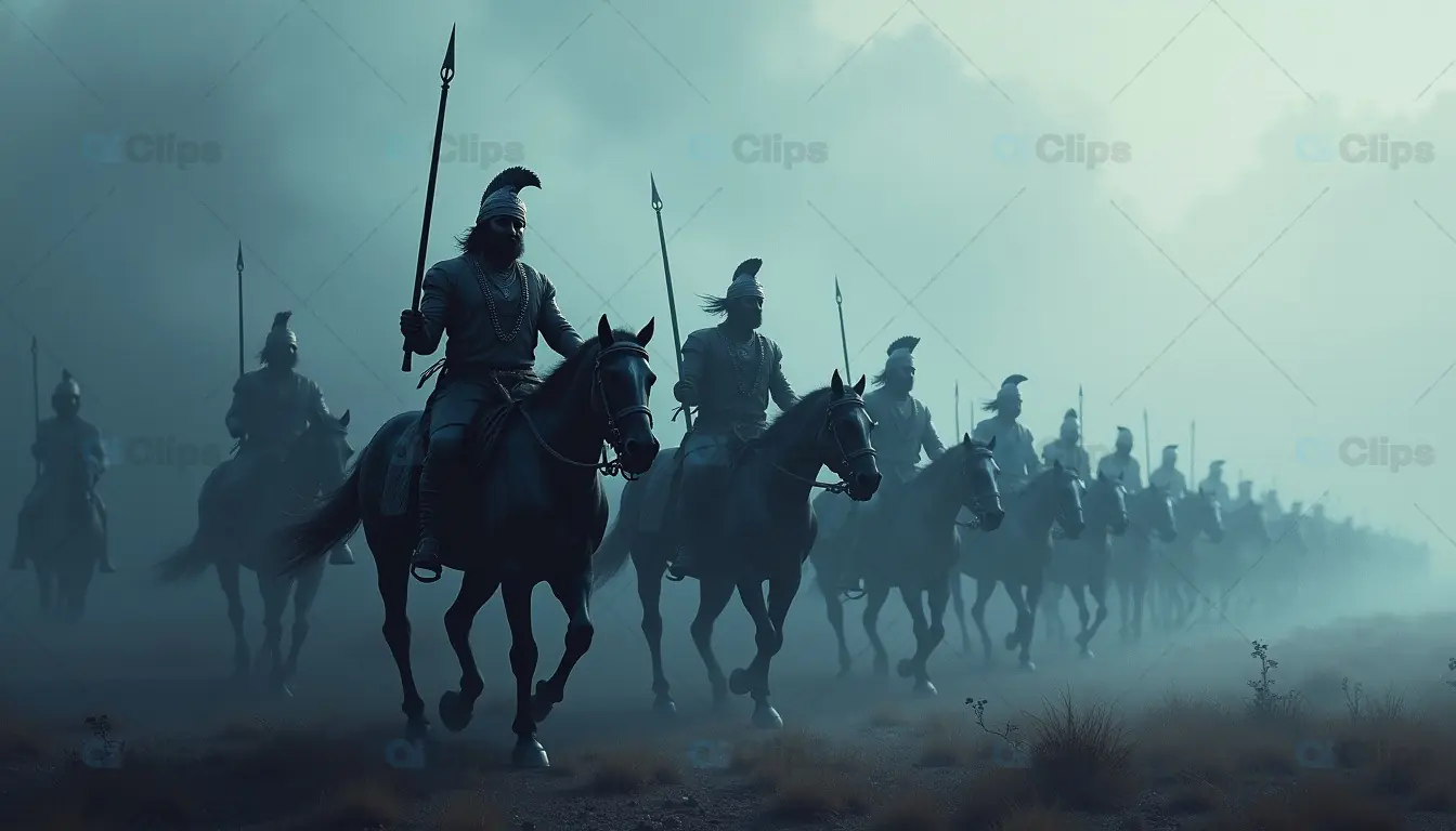 Ancient Warriors on Horseback – Epic Cavalry Charge in Fog