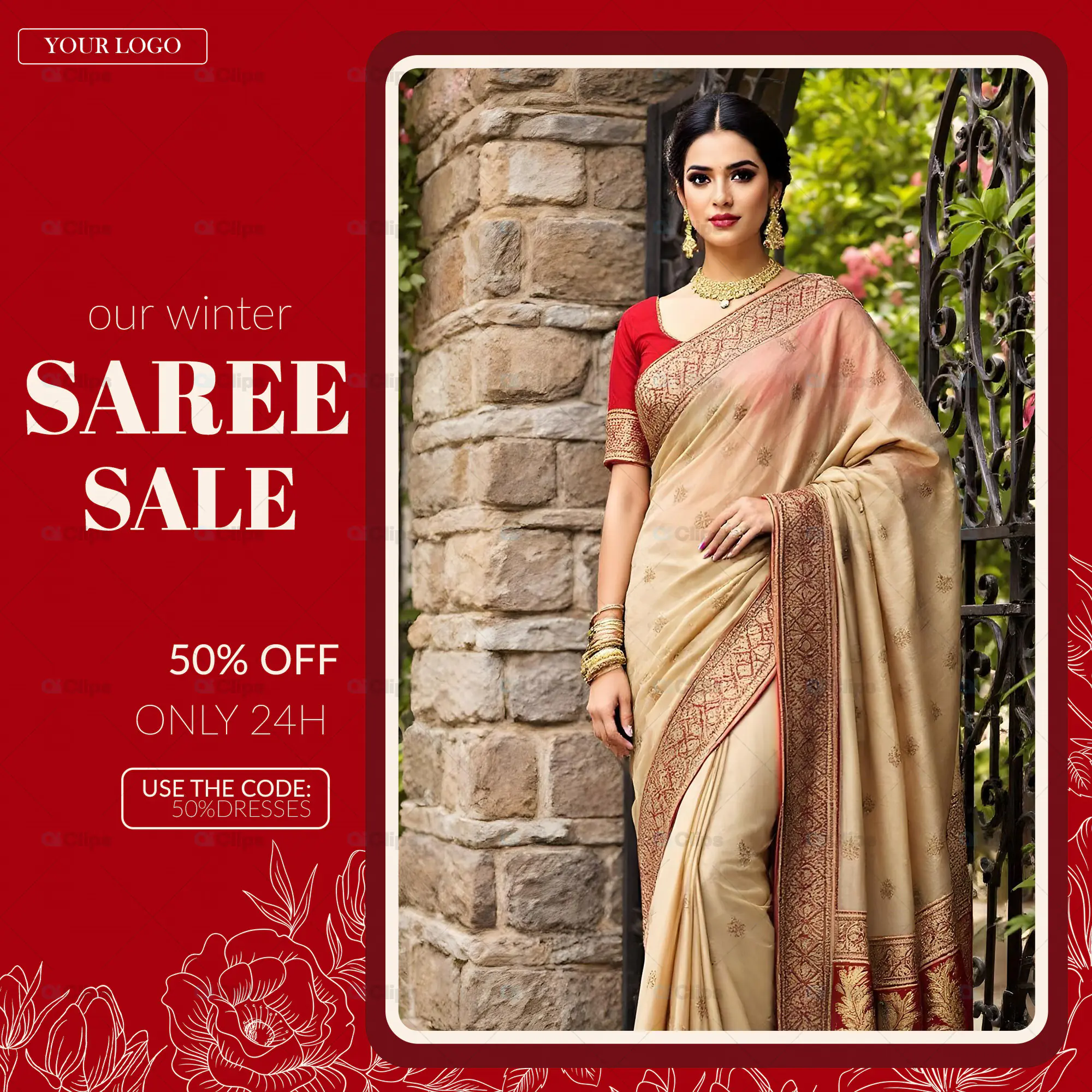 Saree Sale Banner PSD Template