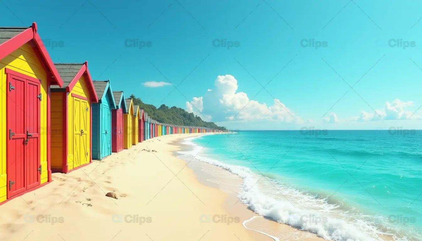 Vibrant Beach Huts by the Shoreline