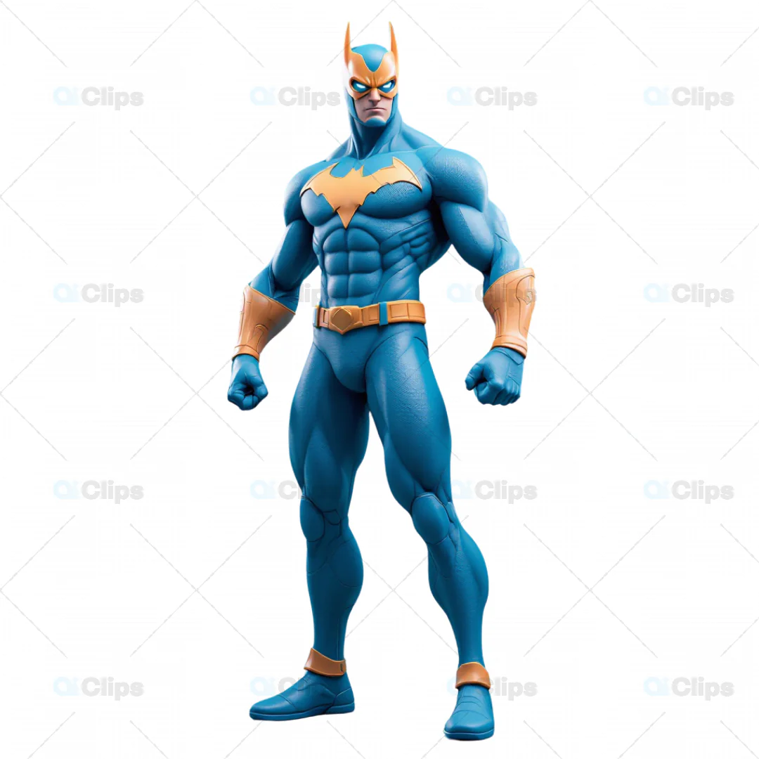 Classic 3D Superhero Character Model in Blue and Gold Suit