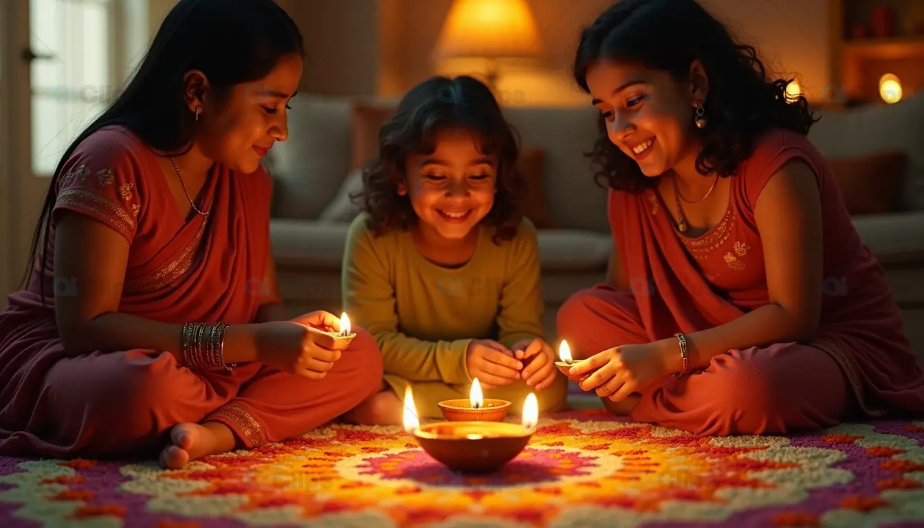 Children Celebrating Diwali with Diyas