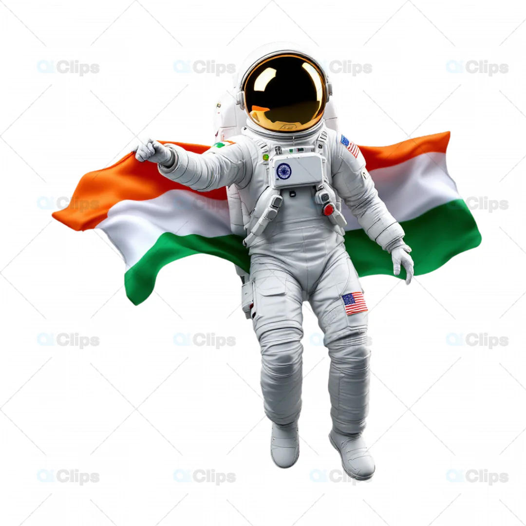 Indian Astronaut Holding National Flag 3D