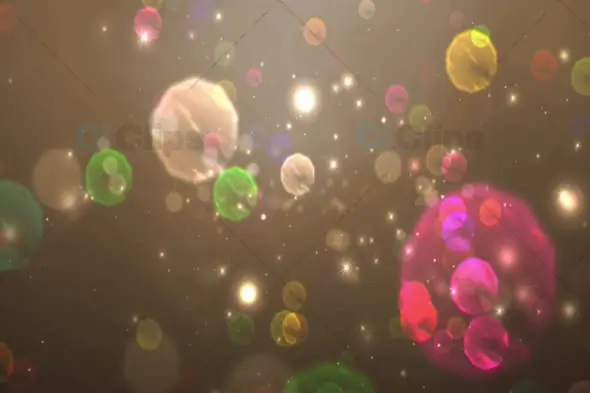 Glowing Colorful Orbs with Shimmering Light Effects on Golden Background Animation