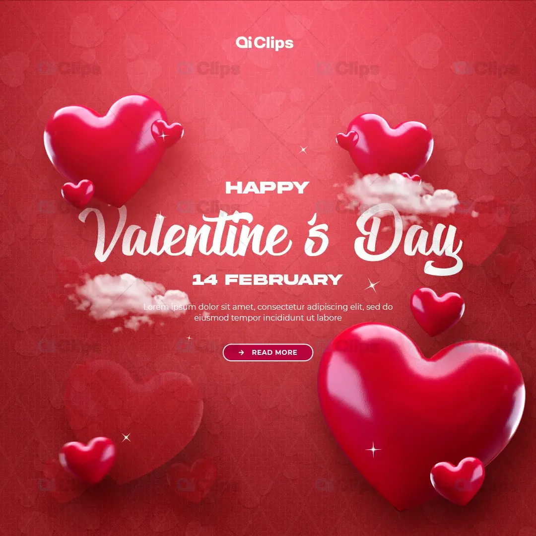 Valentine's Day 3D Hearts Social Media Template