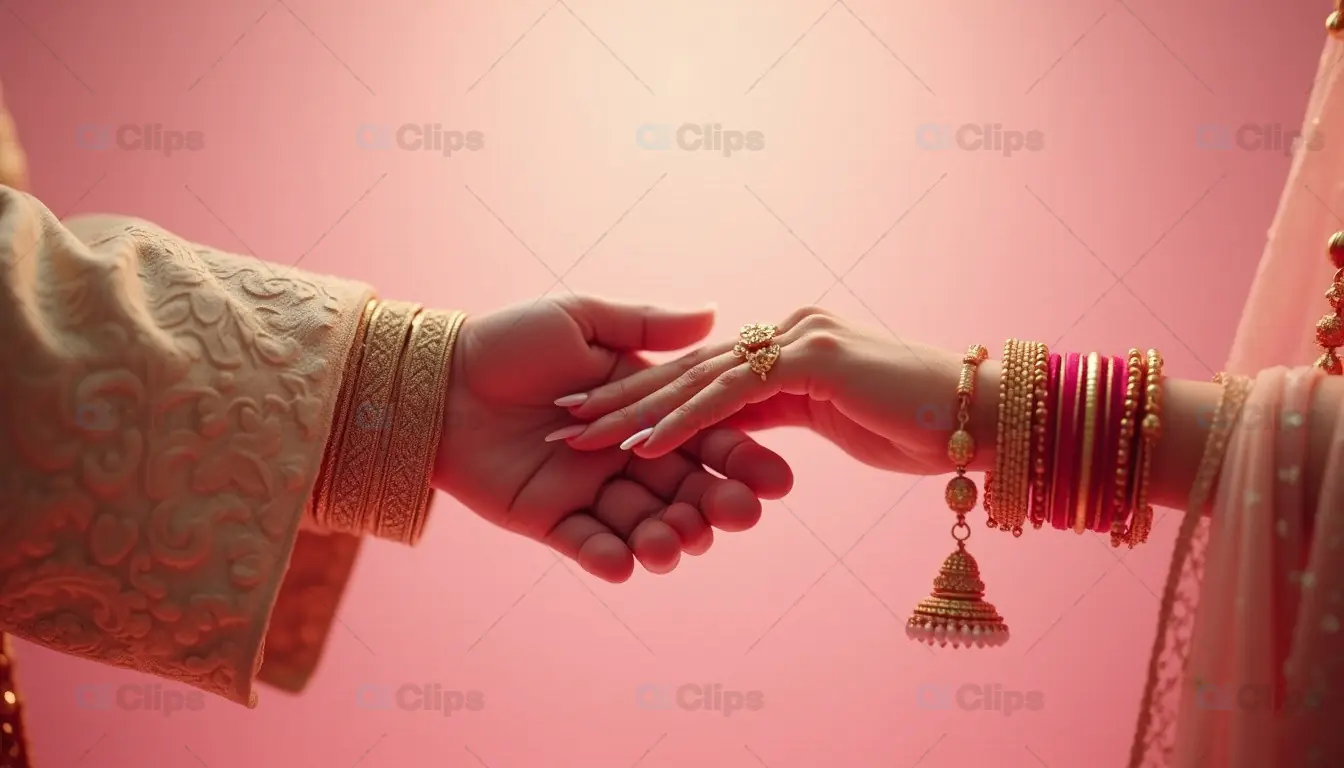 Traditional Indian Wedding: Bride and Groom Holding Hands