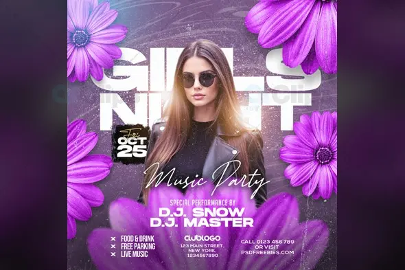 Girls Night Music Party Flyer PSD Template
