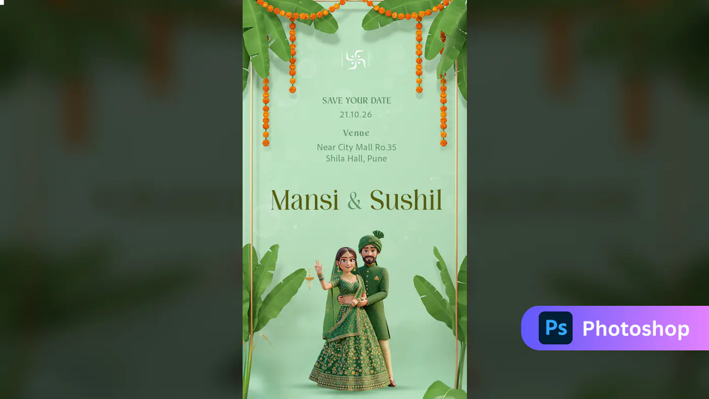 Save the Date 3D Indian Wedding Invitation Template with Green Traditional