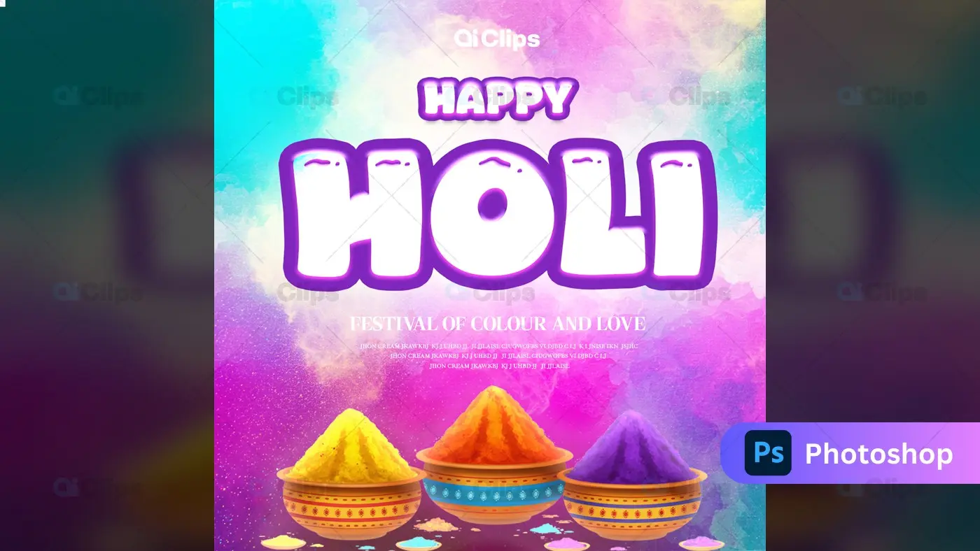 Joyful Holi Festival Photoshop PSD Template | AIClips