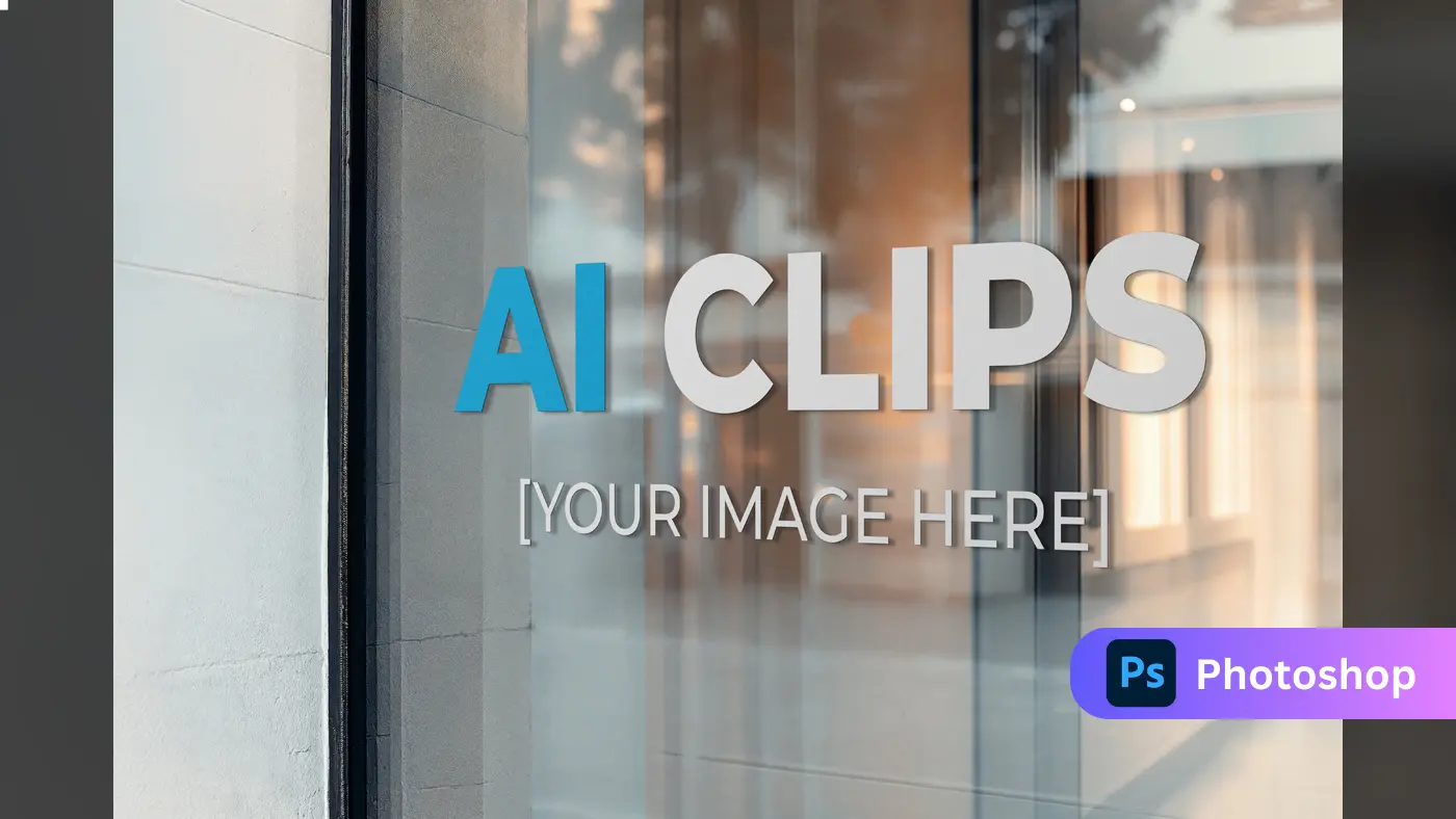 Glass Door Signage Mockup Realistic Office Reflection Effect