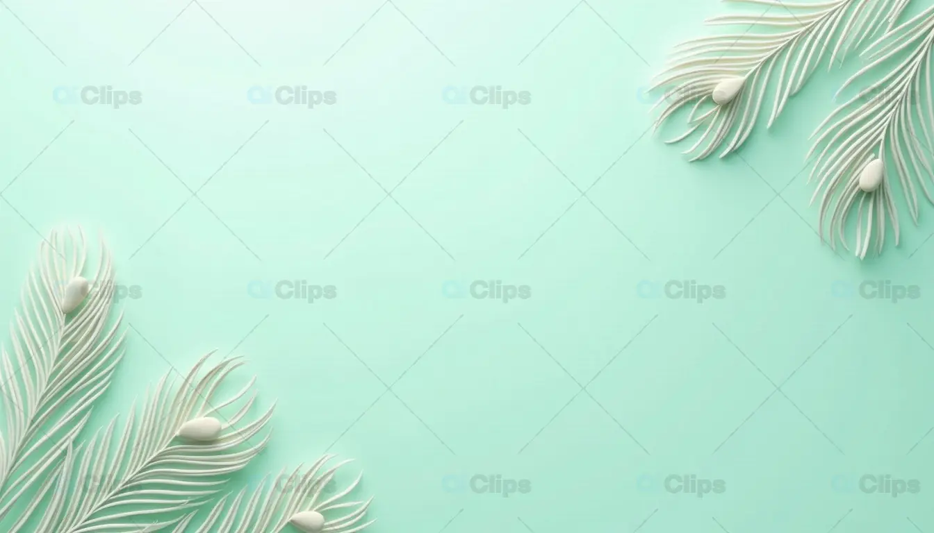 Mint Green Minimalist Feather Design with Pearls
