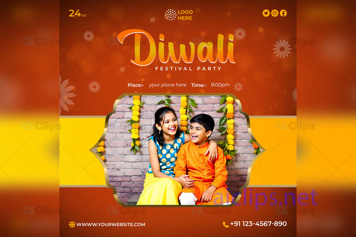 Diwali Festival Party Invitation PSD Template