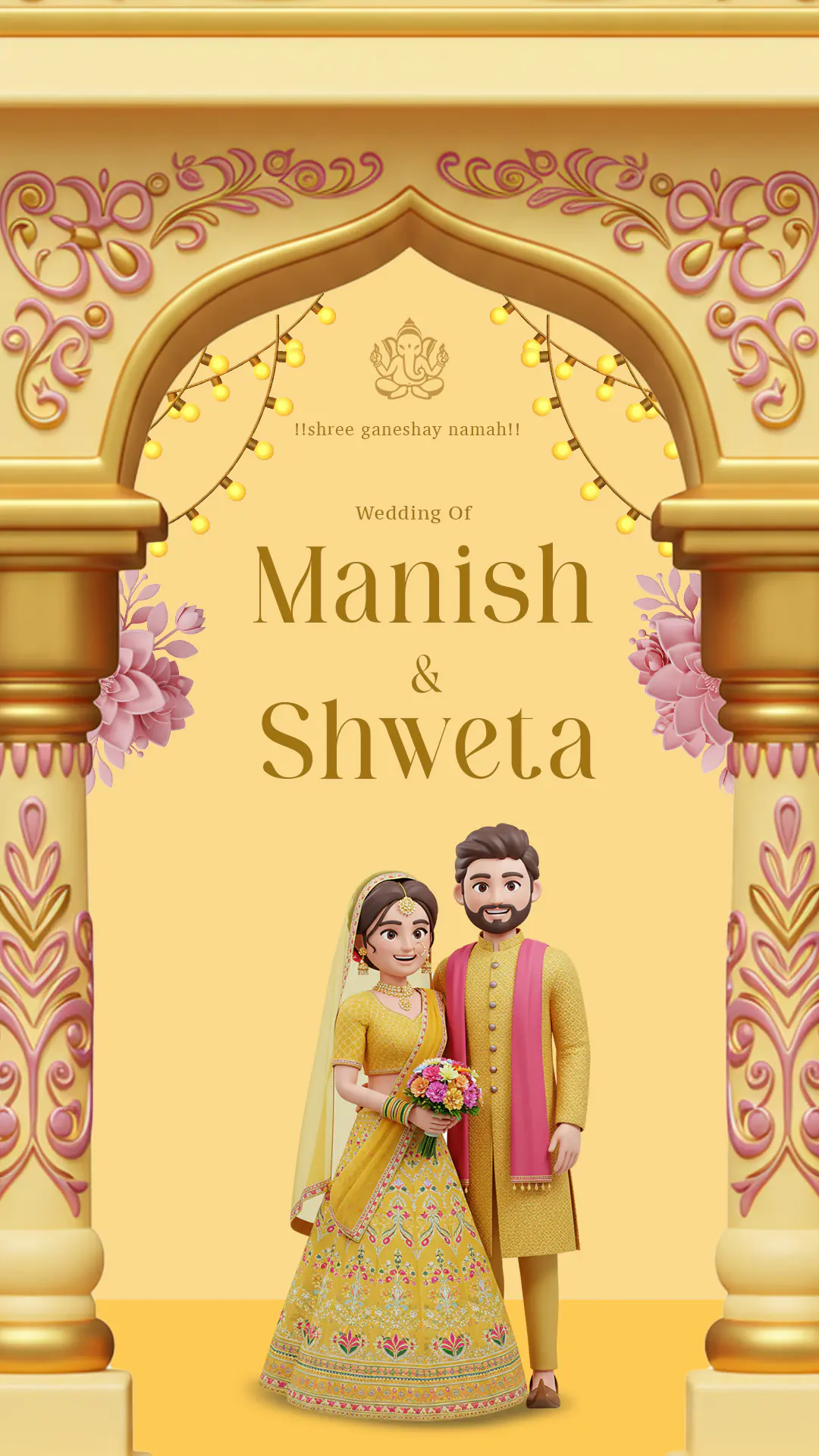 Traditional Yellow 3D Indian Wedding Invitation Template