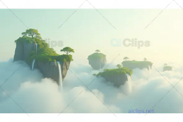 Serene Floating Islands with Cascading Waterfalls