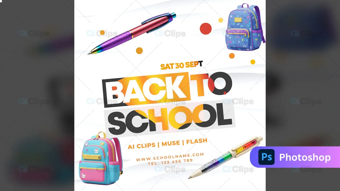 Back to School Sale Promotional Template with School Supplies